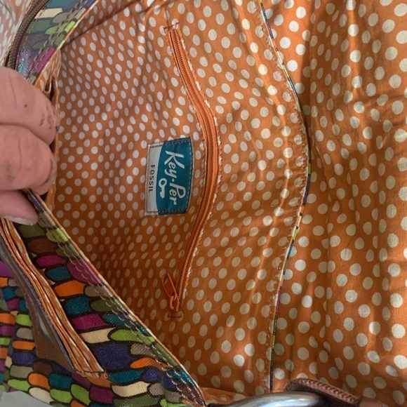 FOSSIL Flap Satchel Messenger Canvas Crossbody Purse‎ Bag colorful leather - Picture 13 of 15